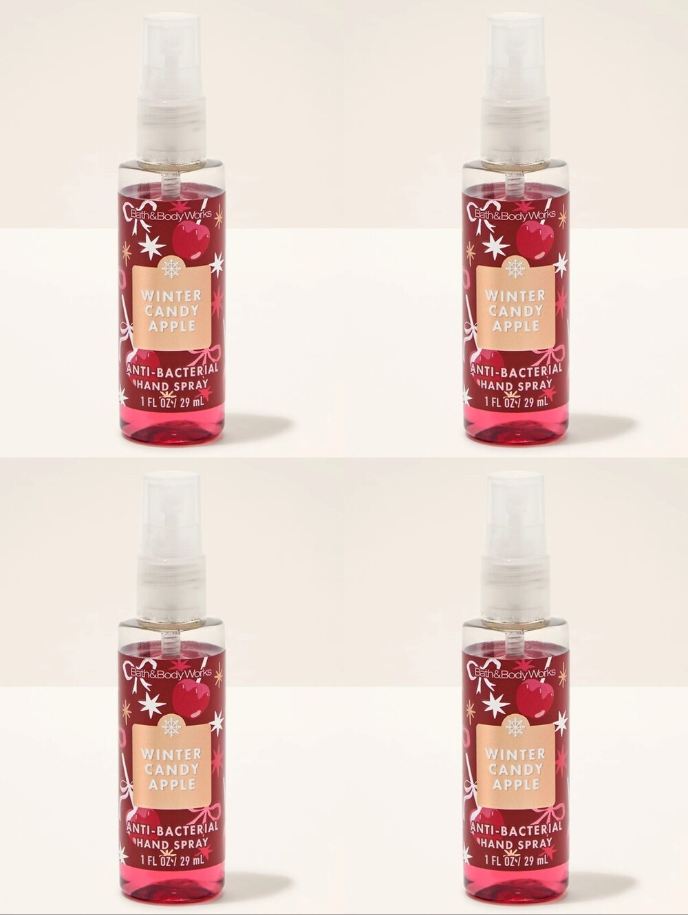Bath & Body Works Winter Candy Apple Anti-Bacterial Hand Spray Set of 4 NEW RARE